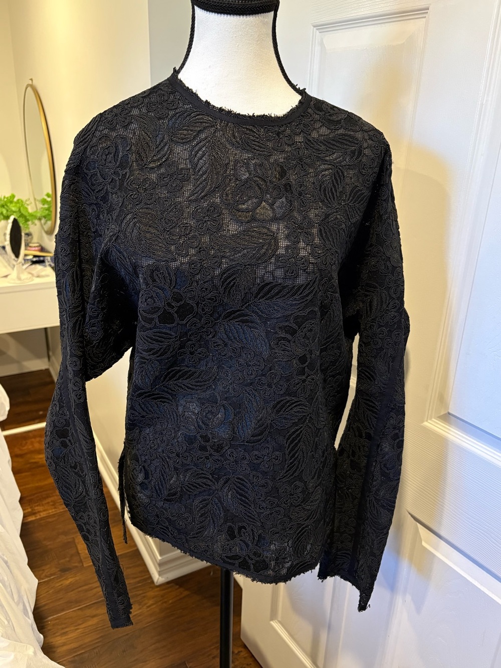 UNTLD Black Floral Lace Sheer Long Sleeve Top Medium Goth Designer